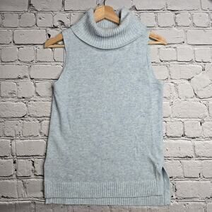 J Crew Cotton Wool Blend Baby Blue Sleeveless Knit Turtleneck Sweater Top XS